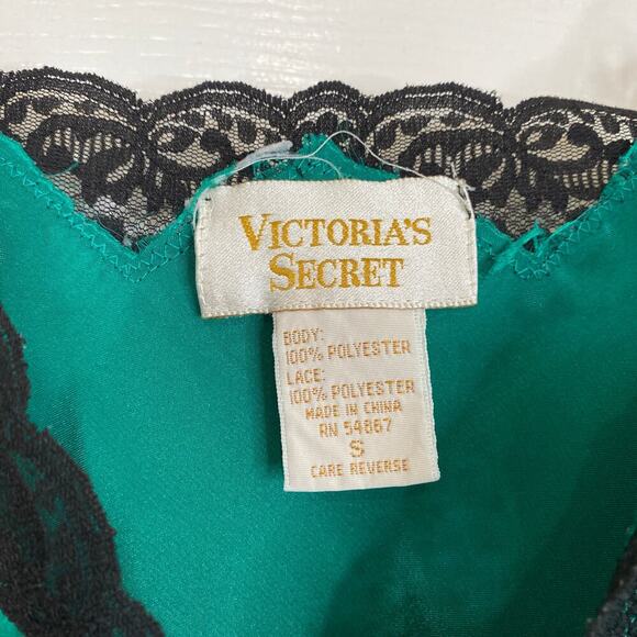 VICTORIAS SECRET Gold Label Vitage Slip Nightgown Emerald Green Lace Sexy Small - Picture 4 of 6